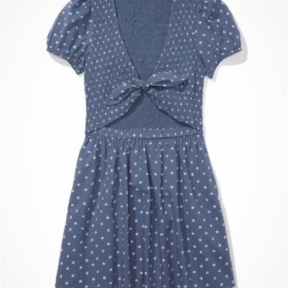 AE American Eagle Floral Tie-Front Short-Sleeve Mini Dress With Pockets